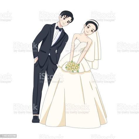 Vector Cute Wedding Couple Anime Characters Isolated Stock Illustration - Download Image Now ...