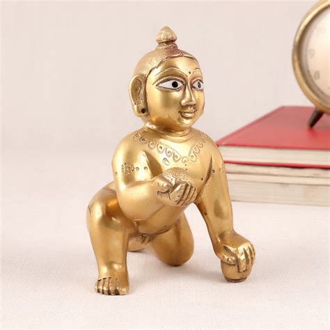 Golden Brass Baby Lord Krishna Statue