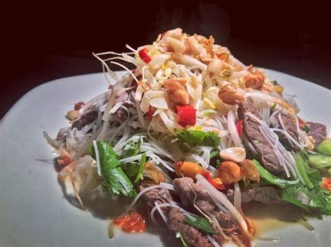 Bo Tai Chanh lemon marinated beef with lots of chili vermicelli noodles and garlic peanuts # ...