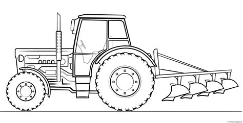 Plow tractor drawing – Line art illustrations