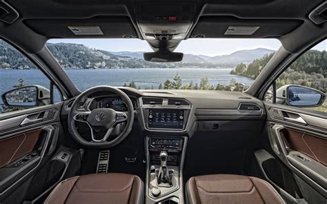 Download wallpapers 2022, Volkswagen Tiguan SEL R-Line, interior, interior view, 4k, front panel ...