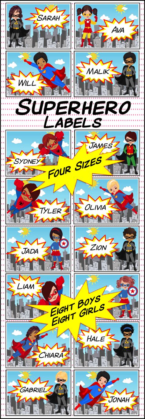 Superhero Labels Four Sizes | Superhero classroom, Superhero labels, Superhero theme