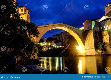 Mostar Bridge Night View, Bosnia and Herzegovina Stock Image - Image of ...