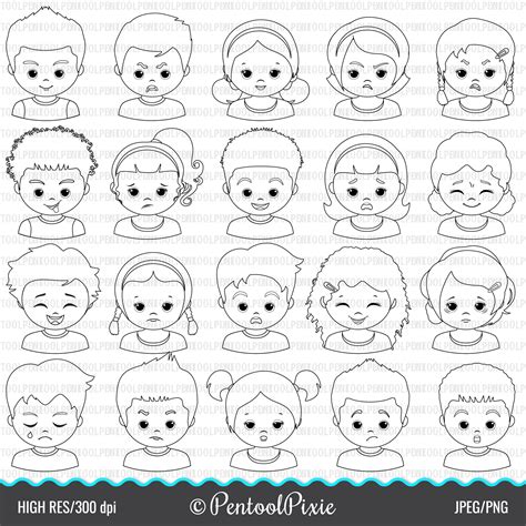 Emotions Clipart Lineart Black and White Expressions - Etsy Australia