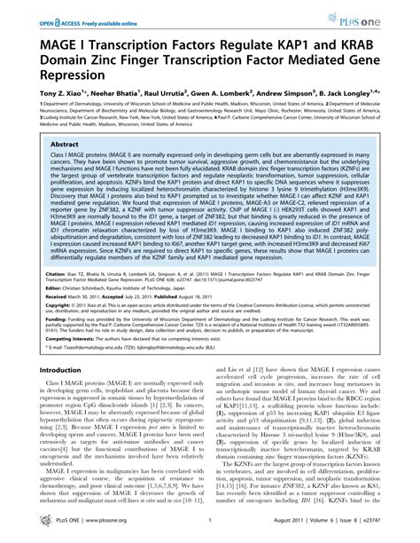 (PDF) MAGE I Transcription Factors Regulate KAP1 and KRAB Domain Zinc Finger Transcription ...