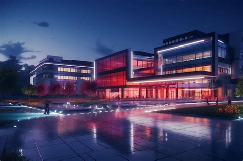 Premium AI Image | A university campus at night with modern architect ...