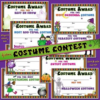 Costume Contest award certificates for Halloween by DJ Inkers