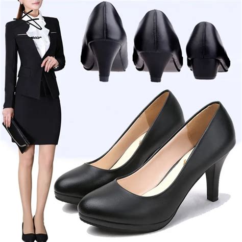 Ladies Official Business Shoes Women Black Heel Wedge Heel Sandals Pu ...