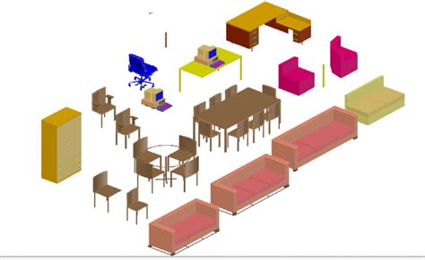 Creative 3d furniture blocks cad design view dwg file