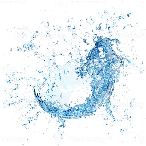 3d clear blue water scattered around, water splash transparent isolated. 3d render illustration ...