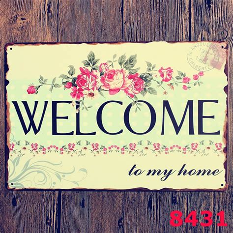 2016 New 20*30 CM Welcome to my home Wall Stickers Decor Iron Retro Tin Metal Signs Plaques ...