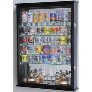 Large Mirror Backed and 7 Glass Shelves Shot Glasses Display Case Holder Cabinet - Furniture