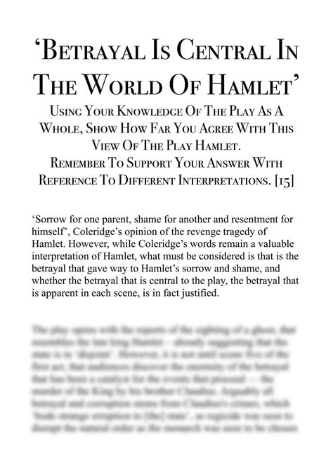 'Betrayal is central in the world of Hamlet' Part B essay | English Literature - A Level A ...