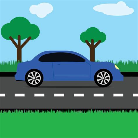 blue cartoon car on the road 17225203 Vector Art at Vecteezy