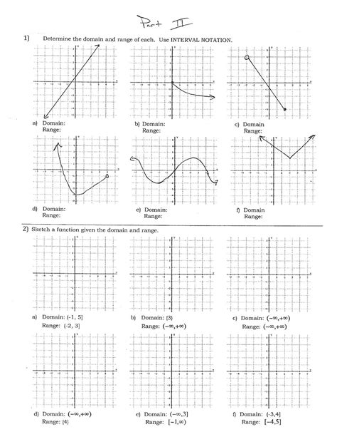 Domain And Range Graph Worksheets