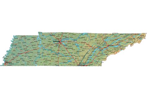 Detailed Tennessee Map - TN Terrain Map