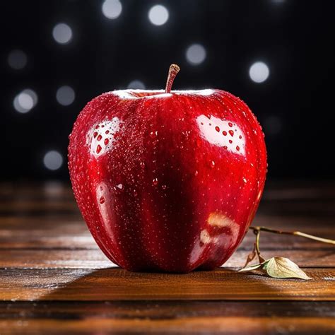 Premium AI Image | Shiny Red Apple on Wooden Table