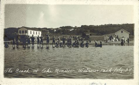 Postcard 12996: The beach at Lake Manitou Watrous Sask July 25 (1920's])