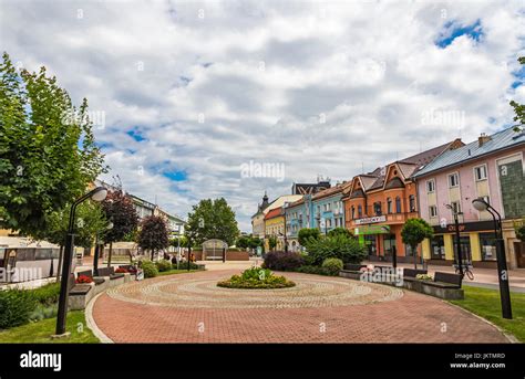 MICHALOVCE, SLOVAKIA - JULY 3, 2017: The Liberation Square (Slovak: Namestie osloboditelov), the ...