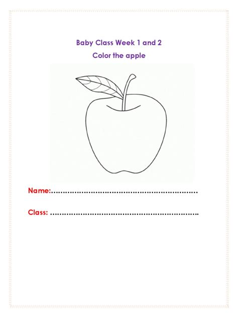 Baby Class Week 1 and 2 Color The Apple | PDF