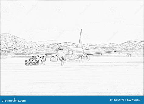 Airplane At Alta Airport Pencil Drawing Royalty-Free Stock Image | CartoonDealer.com #143264776