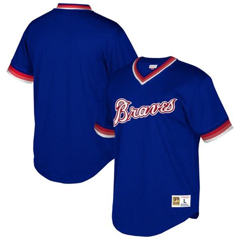 Men's Atlanta Braves Mitchell & Ness Royal Cooperstown Collection Mesh Wordmark V-Neck Jersey