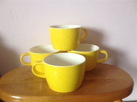 Vintage RETRO bright yellow coffee mugs, 1960's Mikasa color ...