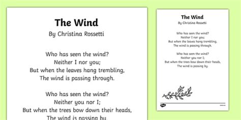 The Wind by Christina Rossetti Poem Print Out (teacher made)