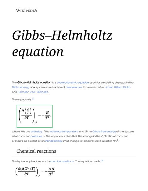 Gibbs–Helmholtz equation Physical Chemistry Notes - Gibbs–Helmholtz equation The Gibbs–Helmholtz ...