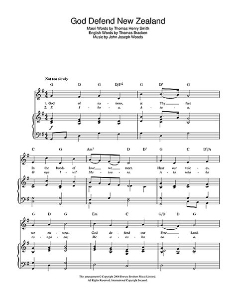 John Joseph Woods 'God Defend New Zealand (New Zealand National Anthem)' Sheet Music and ...