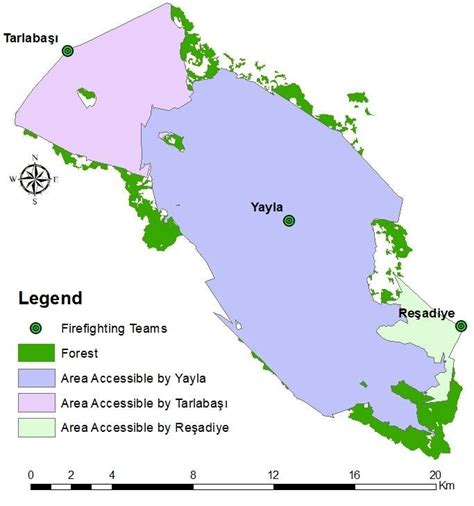 Areas reached by the firefighting teams within the critical response ...