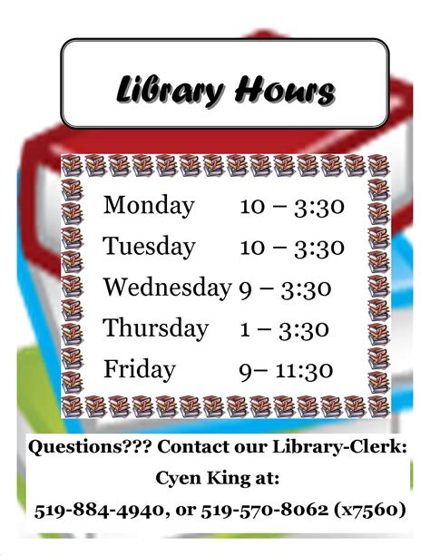 Library Hours for 2012-2013 (Cedarbrae Public School)