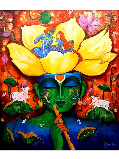 Prem Rasa - Krishna Bhakti | Acrylic Painting on Canvas | Exotic India Art