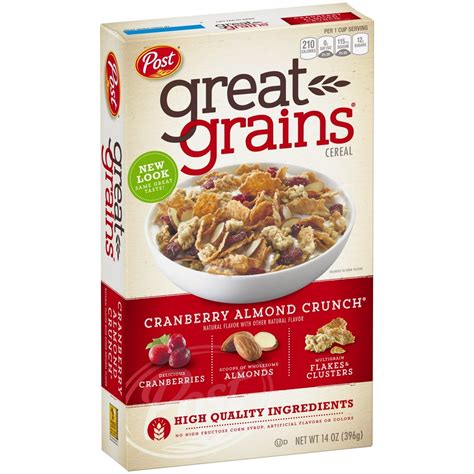 Post Great Grains Whole Grain Cereal, Cranberry Almond Crunch, 14 Oz - Walmart.com - Walmart.com