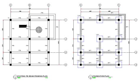 Footing tie beam framing and foundation plan autocad file - Cadbull