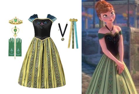 Disney Coronation Frozen Green Princess Anna Inspired Dress Costume Set For Girls ...