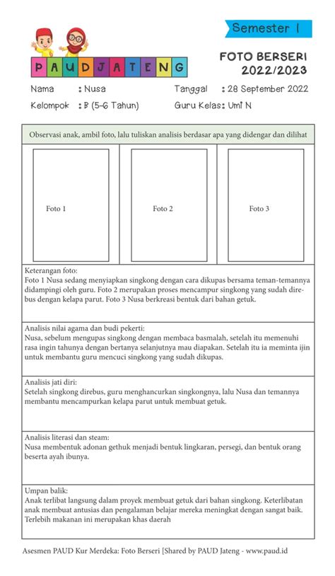 Contoh Penilaian Foto Beseri Asesmen PAUD Kurikulum Merdeka