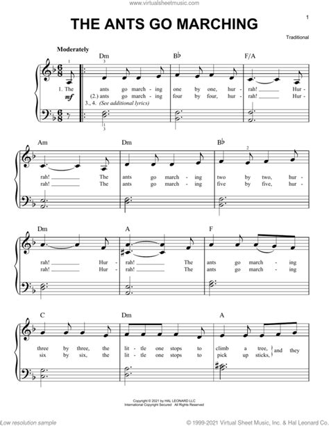 The Ants Go Marching sheet music (easy) for piano solo (PDF)