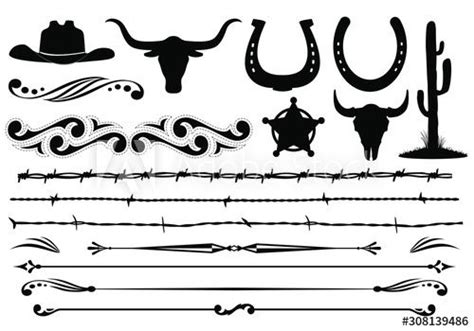 Vector black & white western cowboy design elements. - Buy this stock ...