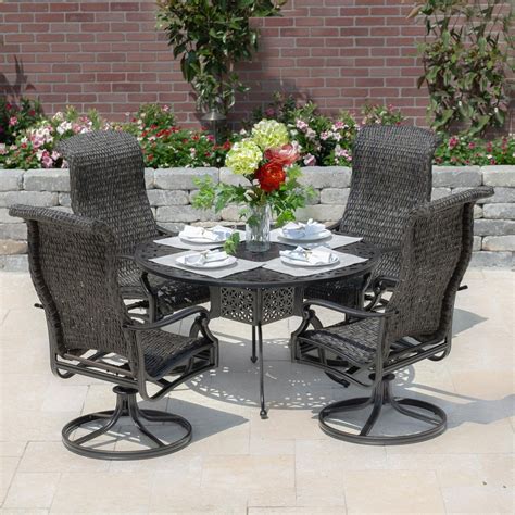 Du Monde 5 Piece Banana Leaf Wicker Patio Dining Set W/ 48 Inch Round ...