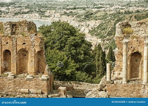 Taormina amphitheater HDR stock photo. Image of green - 83343408