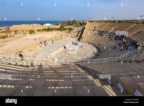 Israel, Caesarea (Caesarea Maritima), ancient city, national park, U-shaped amphitheater built ...