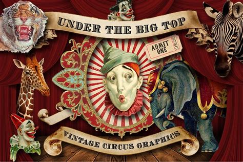 Digital Vintage Retro Victorian Circus Graphic Ilustrations Images Clip ...