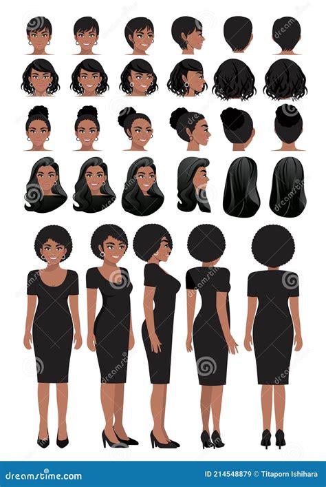 African American Business Woman Cartoon Character in Black Dress and ...