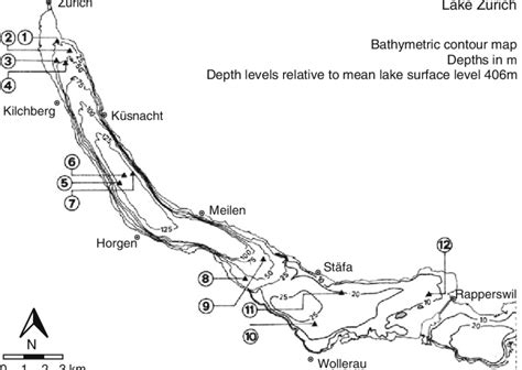 1 Lake Zurich map, showing 12 positions where current meters and... | Download Scientific Diagram