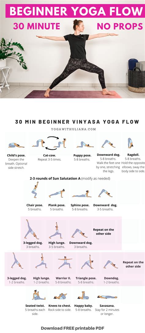 30 min BEGINNER YOGA FLOW | No Props (Video + Printable PDF) in 2021 ...