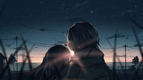 Anime, Girl, Boy, Sunset, Starry Sky, Sky, HD wallpaper | Peakpx