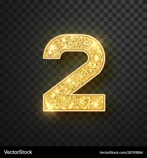 Gold glitter numbers two with shadow Royalty Free Vector