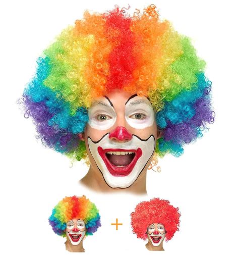 Buy Pack of 2 Funny Clown Curly Afro Wigs, Rainbow Wig Colorful Clown Wig,Crazy Afro Wig 70's 80 ...