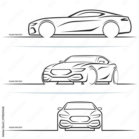 Vector sports car silhouettes. Front, side, perspective view. Stock ...